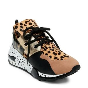 STEVE MADDEN Cliff Animal Print Cow Hair Metallic Platform Fashion Sneakers Sz 7
